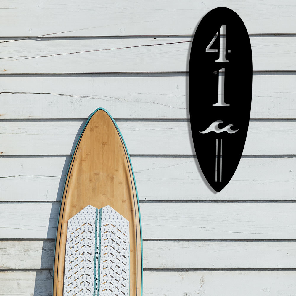 Beach House Number Sign - Surf Board